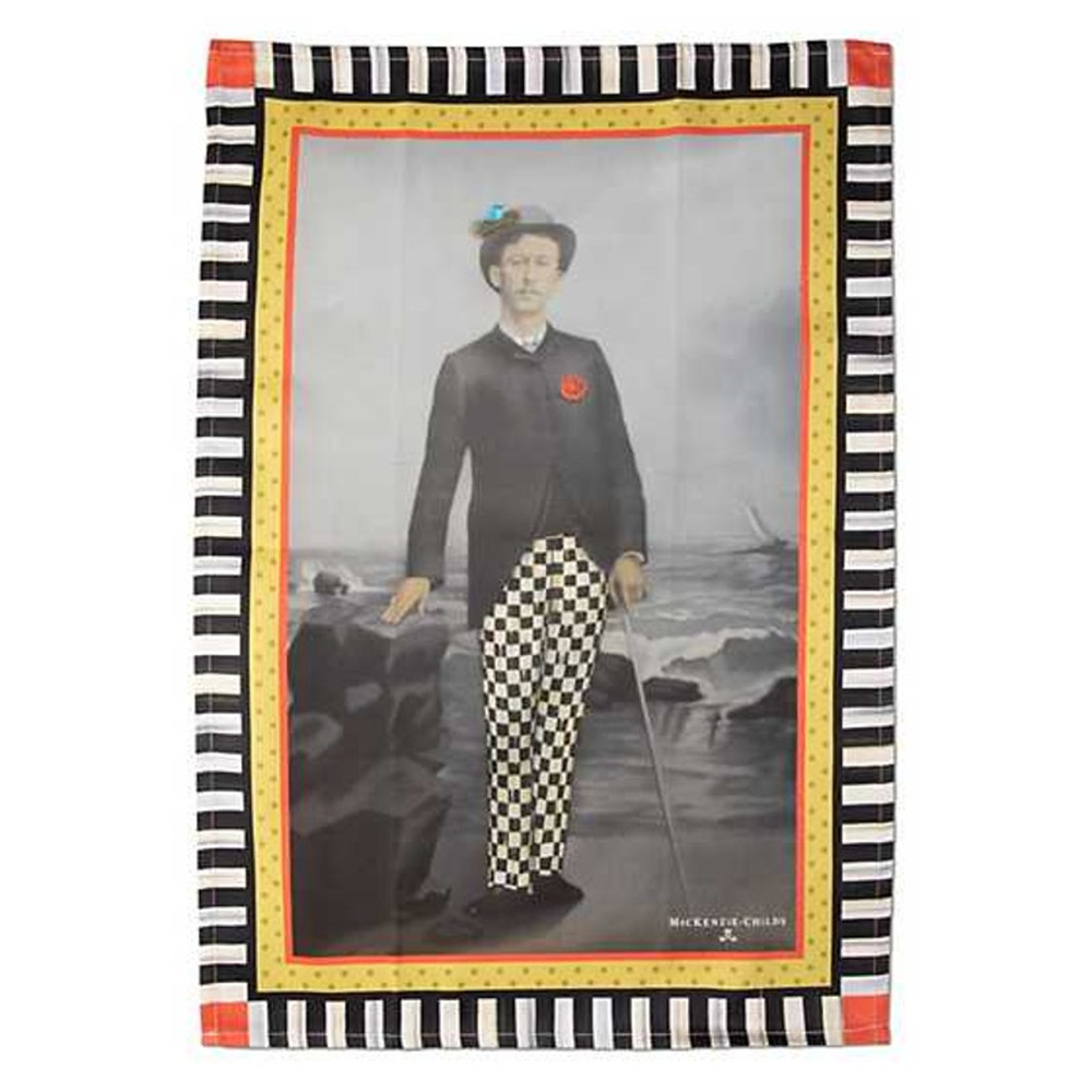 Mackenzie Childs Courtly Check A Man With A View Dish Towel NEW